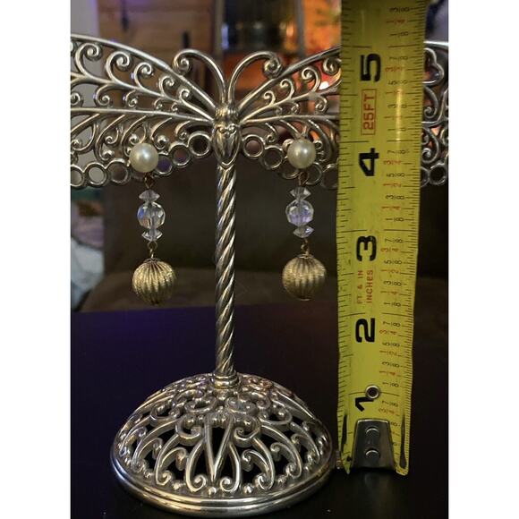 Antique Screw Back Pearl Faceted Acrylic Center Gold Lined Circular Bottom - Picture 4 of 4